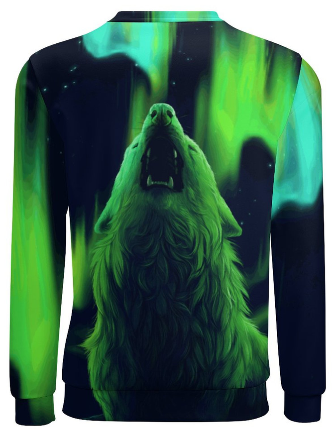 Men Aurora Wolf Pattern Casual Animal Sweatshirt