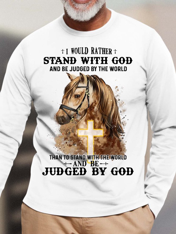 Men Stand With God And Be Judged By The World Horse Casual Text Letters T-Shirt
