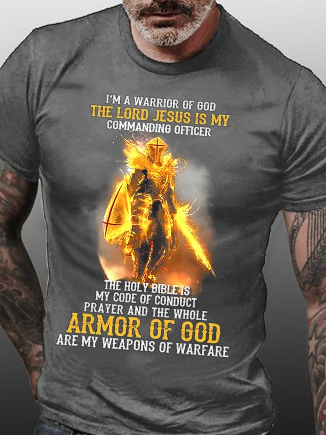 Men The Lord Jesus Is My Armor Of God Casual Text Letters Fit T-Shirt