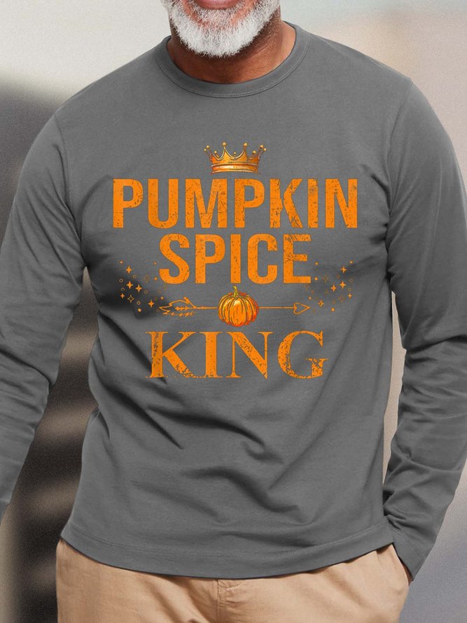 Men Pumpkin Spice King Happy Halloween Crew Neck Casual T-Shirt