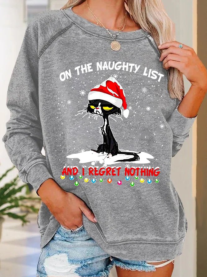 Women Funny Christmas  Cat Graphic Loose Simple Sweatshirts