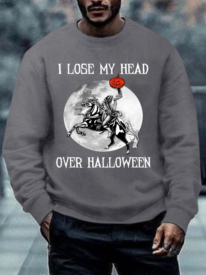Men Lose My Head Over Halloween Pumpkin Light Crew Neck Halloween Casual Sweatshirt
