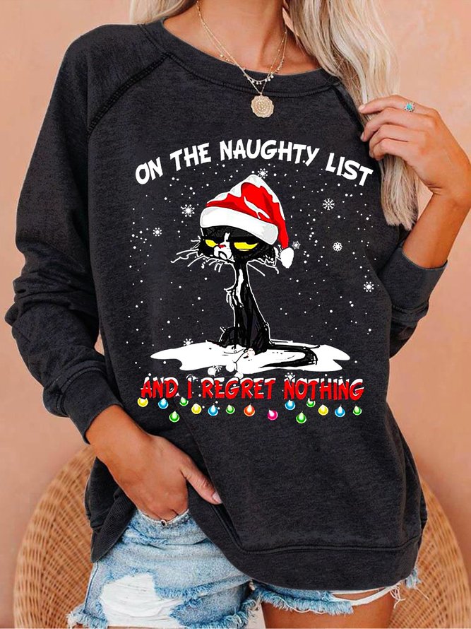 Women's Funny Christmas Cat Graphic Loose Simple Sweatshirt