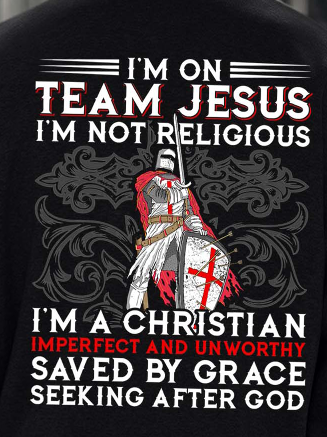 Men Christian Saved By Grace Seeking After God Crew Neck Regular Fit Text Letters Sweatshirt