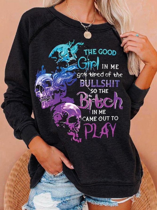 Women's Halloween Skull Printed Crew Neck Sweatshirt