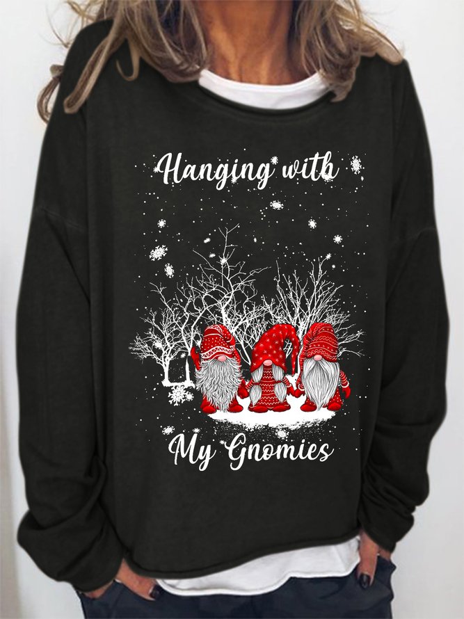 Christmas Hanging Out Women Crew Neck Loose Simple Sweatshirts
