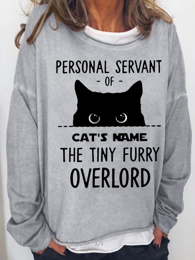 Womens Personal Servant Of The Tiny Furry Overlord Casual Cat Letters Sweatshirts