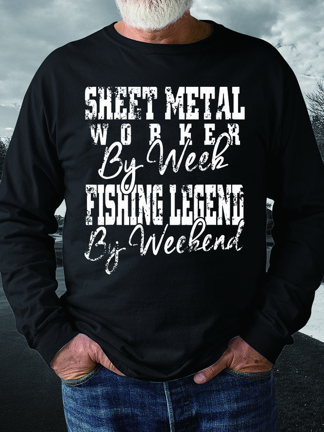 Men Sheet Metal Fishing Legend Letters Casual Sweatshirt