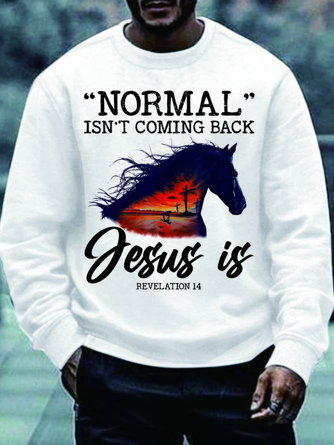 Men Normal Isn't Coming Back Jesus Text Letters Sweatshirt
