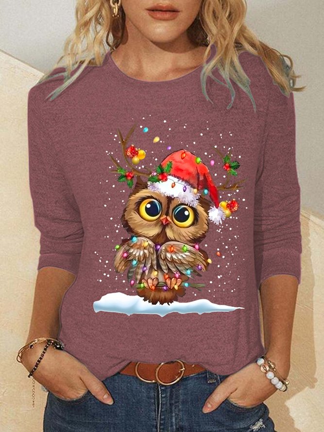 Christmas Owl Women Simple Tops