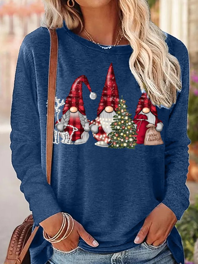 Women's Gnome Graphic Merry Christmas Long Sleeve Top