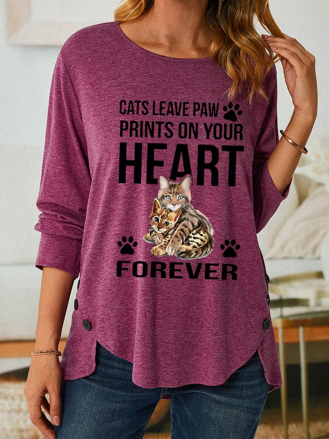 Cats Leave Paws In Your Heart Forever Women Cotton-Blend Simple Tops