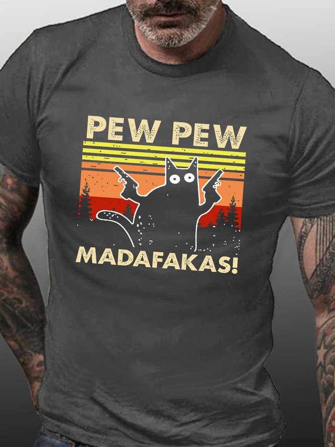 Men's Cat Print Cotton Casual T-Shirt