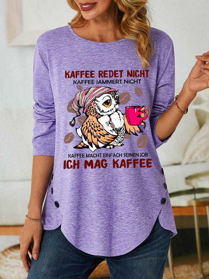 Kaffee Redet Night Women Crew Neck Cotton-Blend Simple Tops