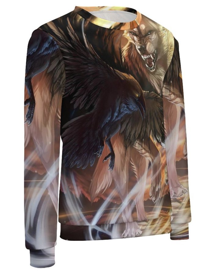 Men Eagle Wolf Pattern Casual Sweatshirt