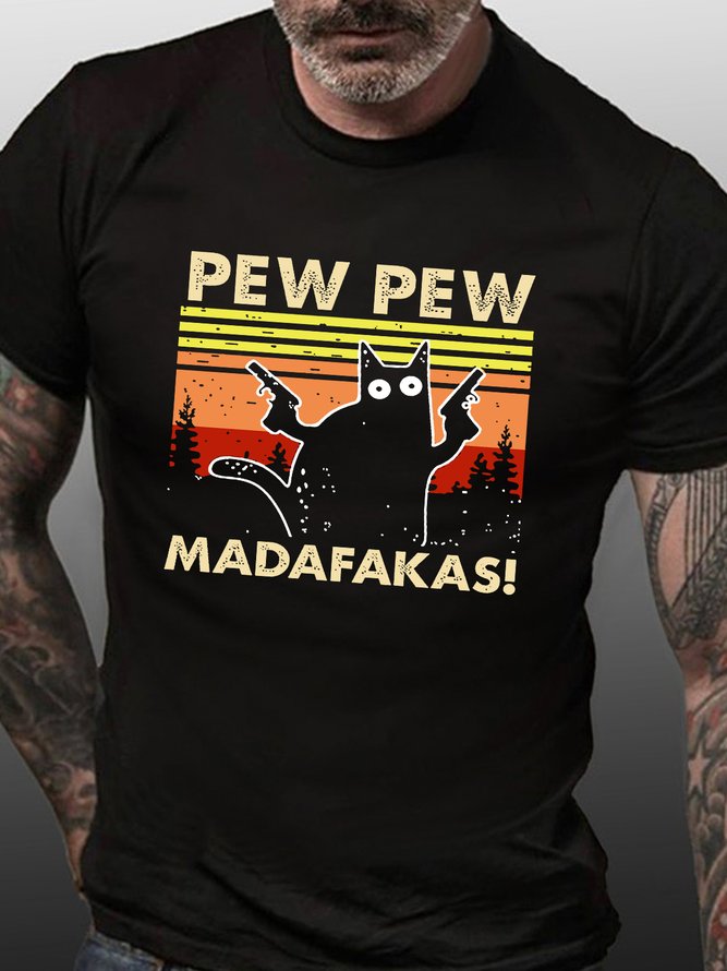 Men's Cat Print Cotton Casual T-Shirt