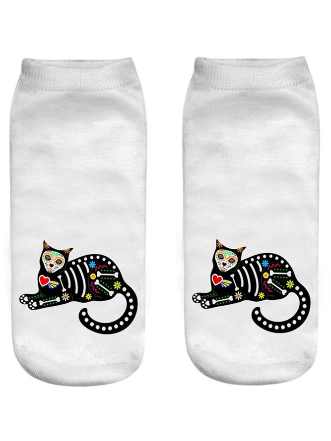 Halloween 3D Printing Black Cat Pattern Socks Festive Decoration Funny Socks