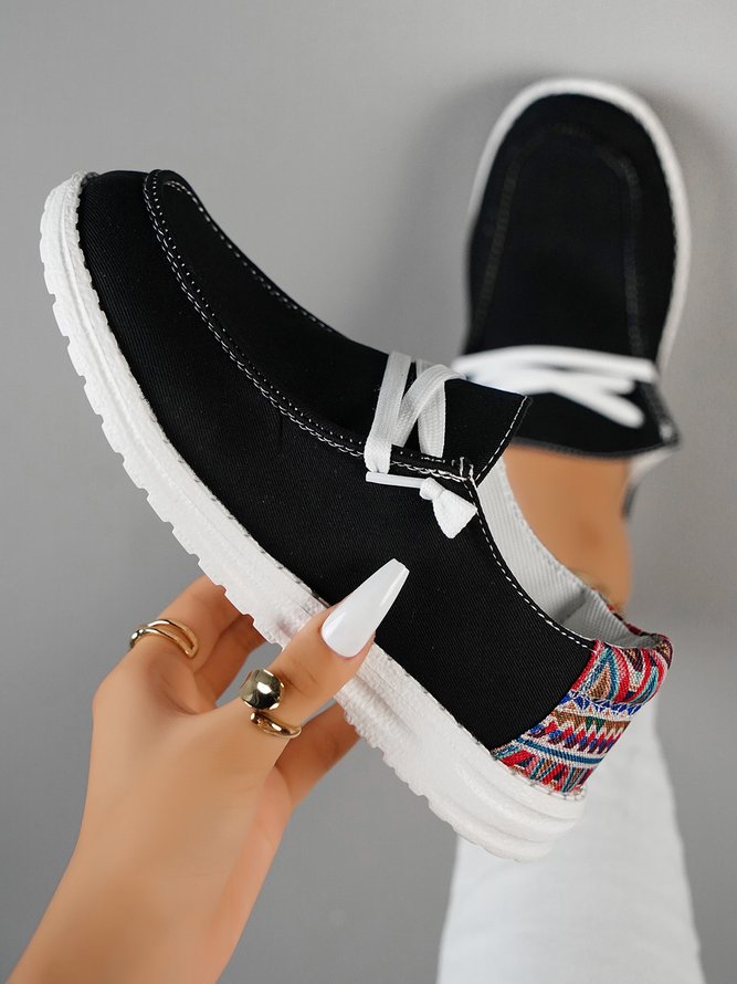 Casual Light Ethnic Pattern Lace-Up Sneakers