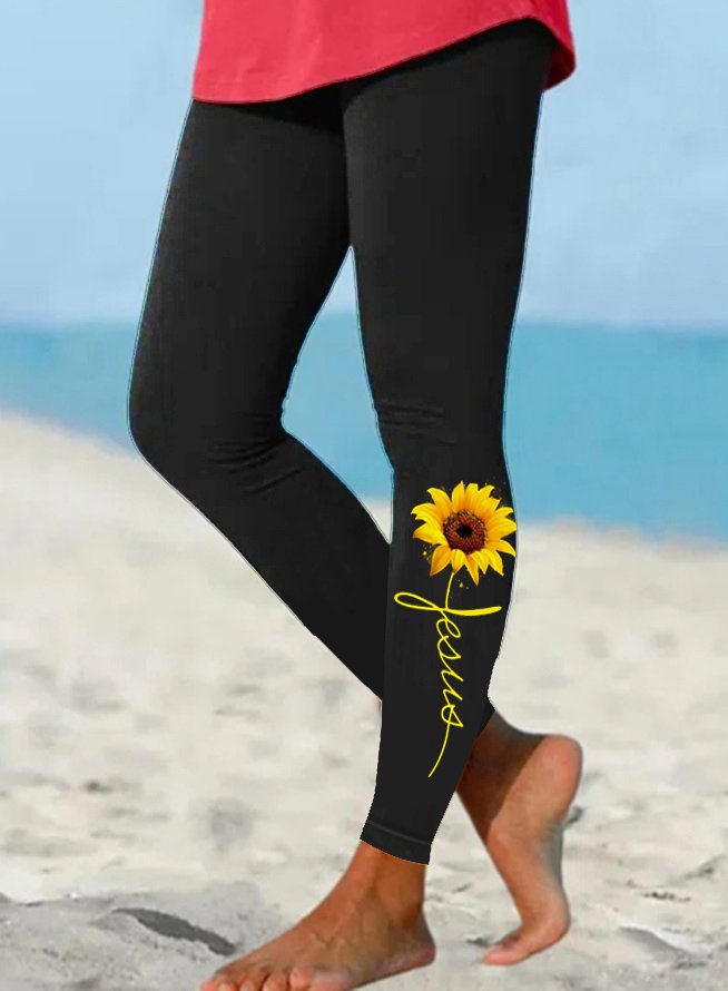 Womens Jesus Sunflower Print Leggings