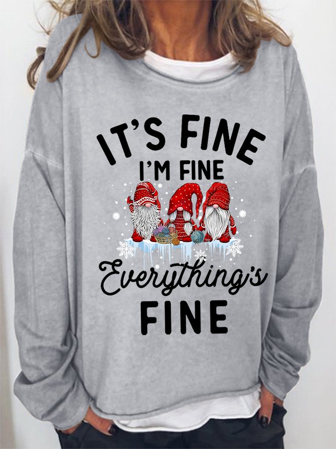 Women Funny It's Fine I'm Fine Everything's Fine Gnomes Christmas Sweatshirts