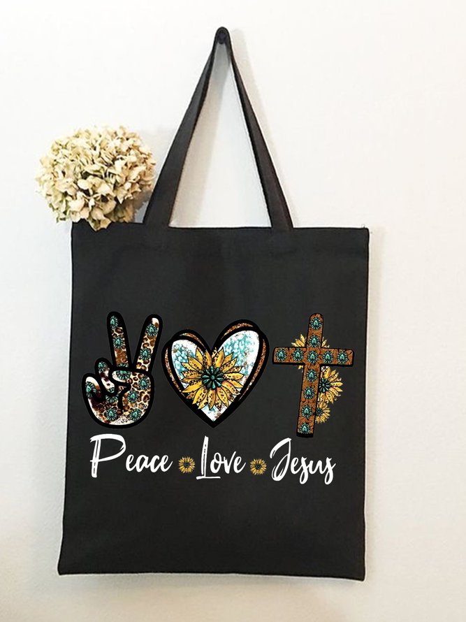 Peace Love Jesus Sunflower Shopping Totes