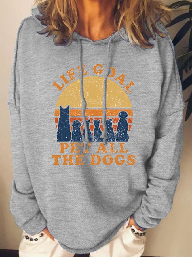 Women Life Goal Pet All The Dog Cotton-Blend Hoodie Sweatshirts