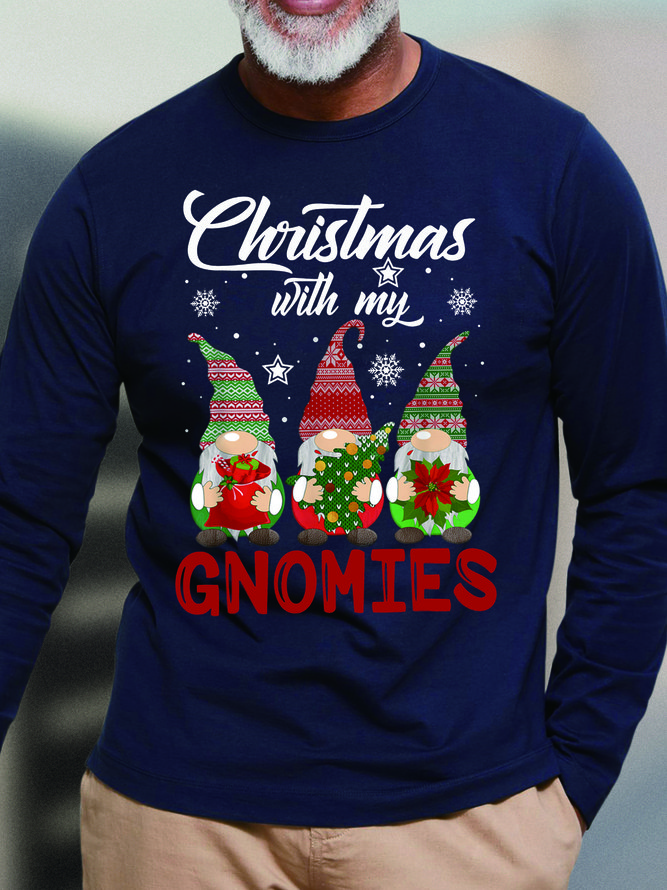 Men Christmas With My Gnomies Loose Casual Crew Neck Tops