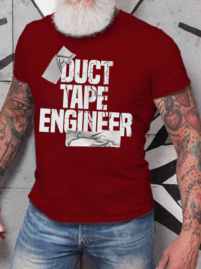 Men Duct Tape Engineer Letters Crew Neck Casual Fit T-Shirt