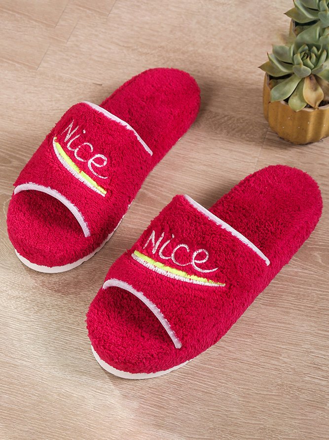 Alphabet NICE Embroidered Furry Slippers