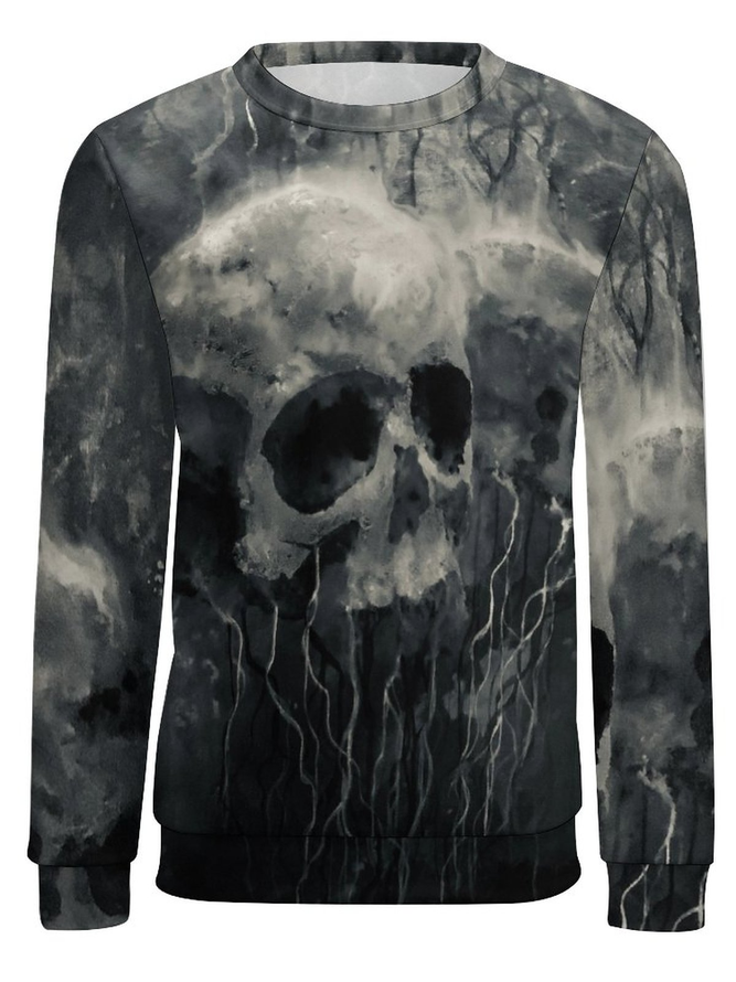Men's Skull Printing Halloween Casual Crew Neck Sweatshirt