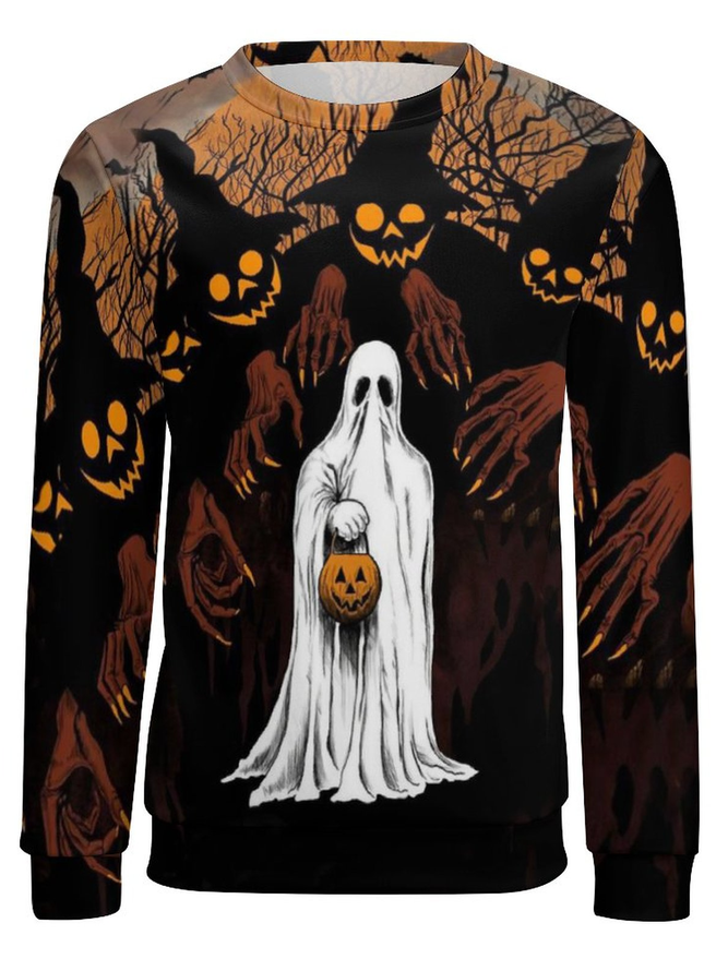 Men's Ghost Printing Halloween Casual Crew Neck Sweatshirt