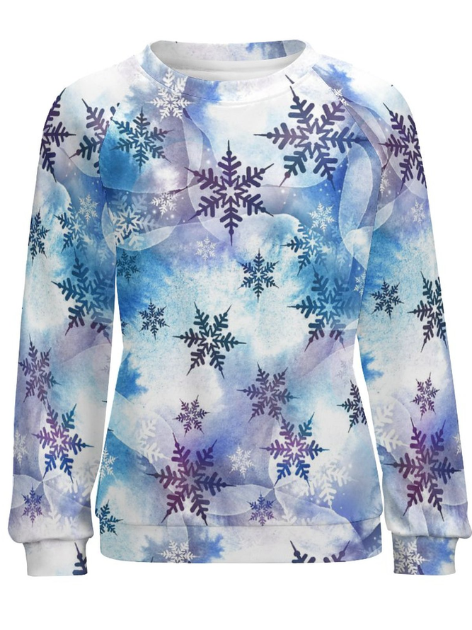 Snowflake Raglan Sleeve Loose Casual Christmas Sweatshirts