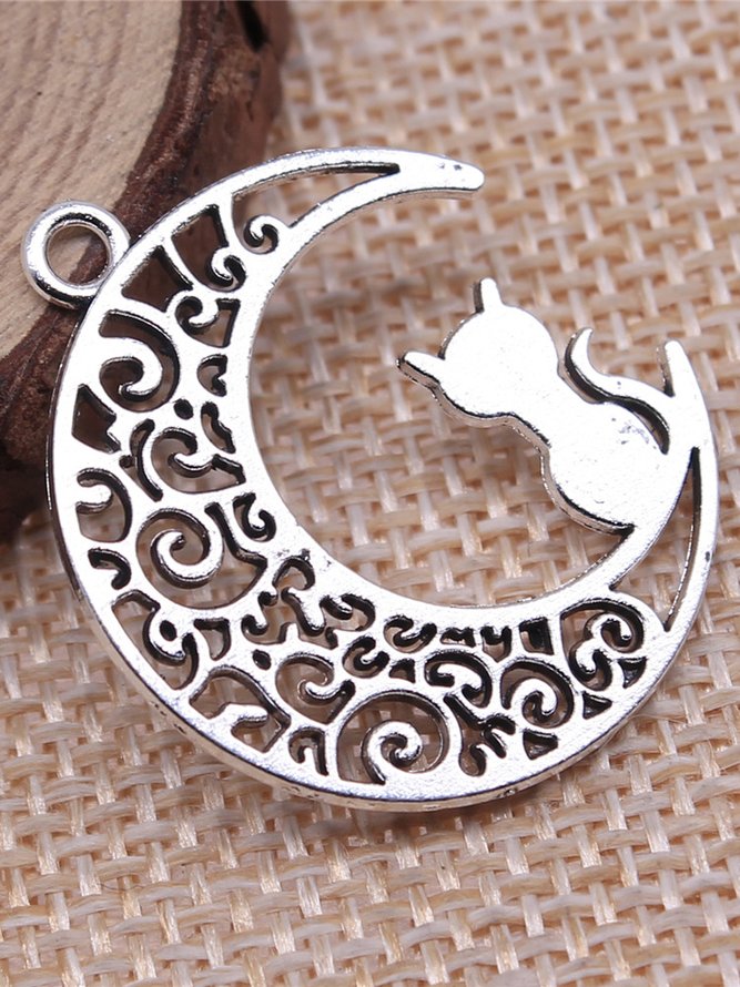 DIY Moon Cat Pattern Pendant Bracelet Necklace Jewelry Accessories Thanksgiving Halloween Gifts