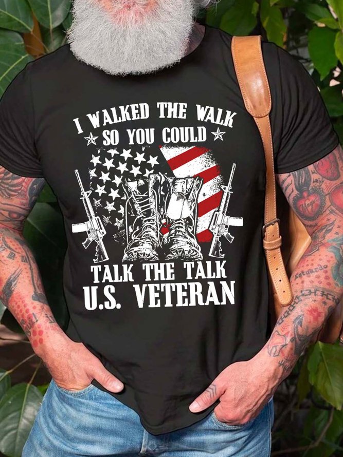 Men Talk And Talk Veteran Letters Fit T-Shirt