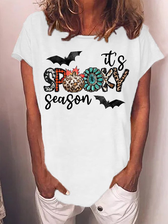 Women's It's Spooky Season Halloween Western Casual Crew Neck T-Shirt