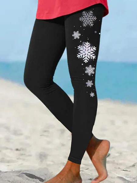 Women Gradient Snowflake Simple Christmas Leggings
