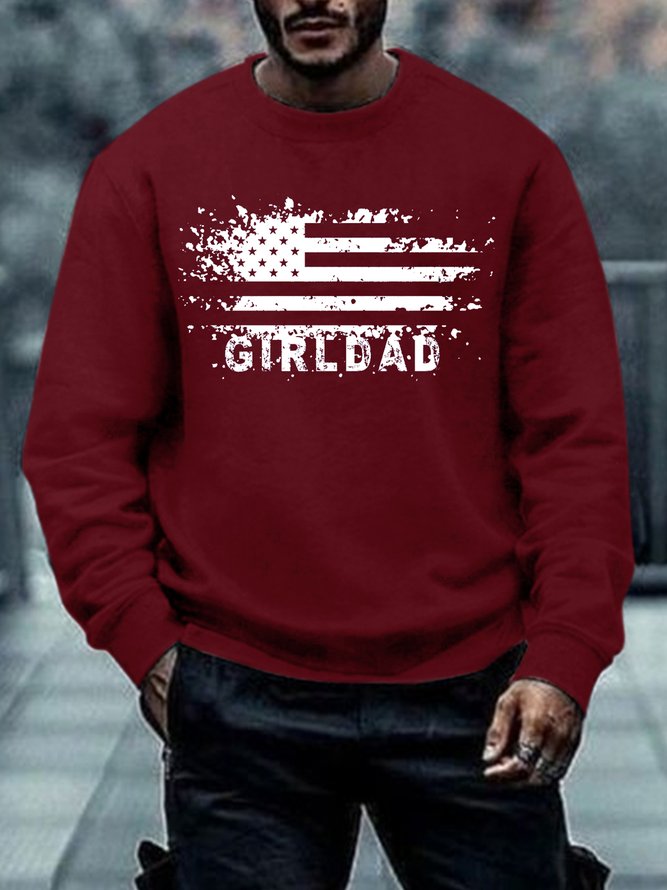 Men's Girl Dad America Flag Loose Casual Sweatshirt