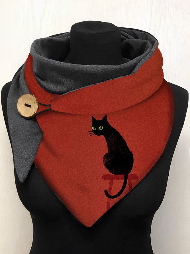Casual Black Cat Pattern Triangle Scarf Halloween Party Costume Matching
