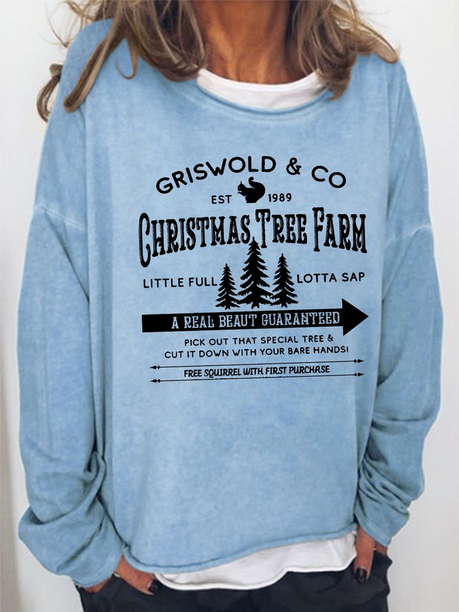 Women's Christmas Tree Farm Crew Neck Casual Loose Sweatshirt