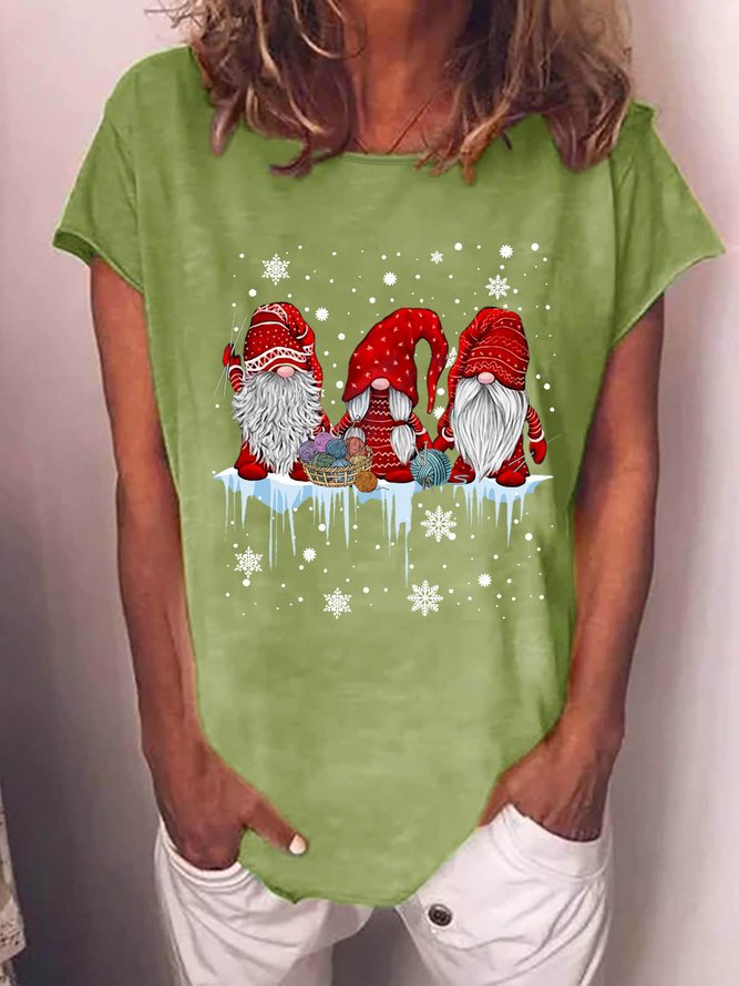 Women Christmas Gnomies Santa Casual Cotton-Blend Loose T-Shirt