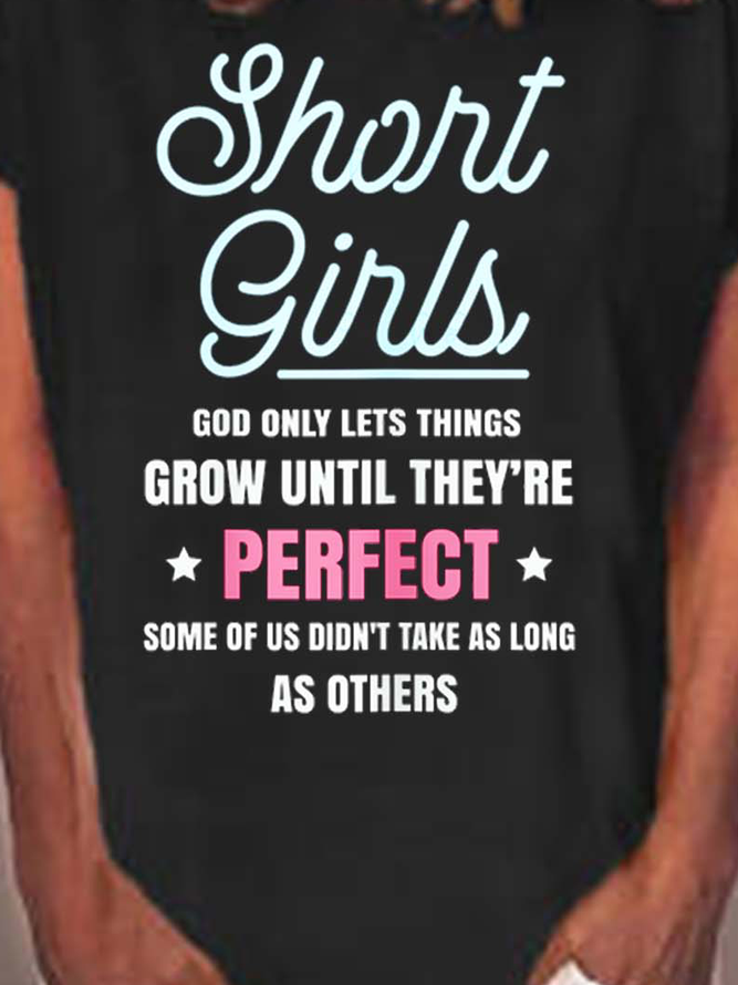 Women Short Girls Perfect Letters Crew Neck T-Shirt