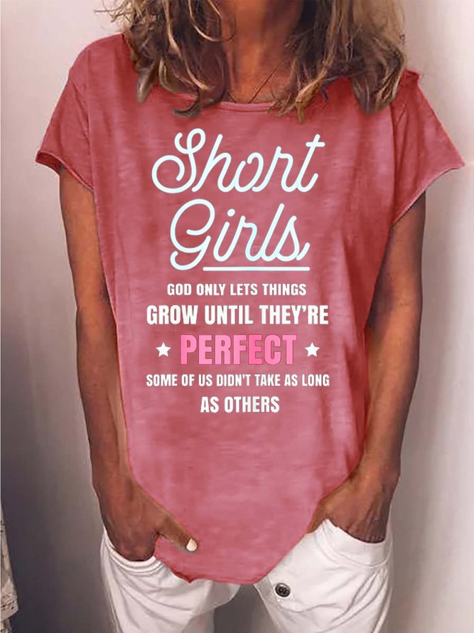 Women Short Girls Perfect Letters Crew Neck T-Shirt