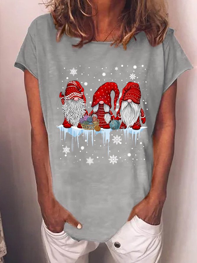 Women Christmas Gnomies Santa Casual Cotton-Blend Loose T-Shirt