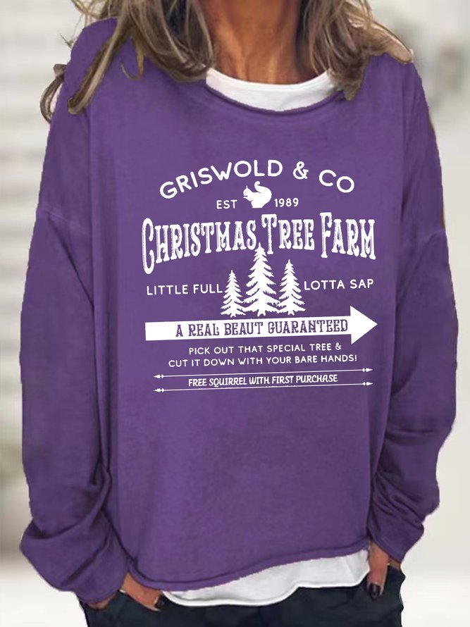 Women's Christmas Tree Farm Crew Neck Casual Loose Sweatshirt