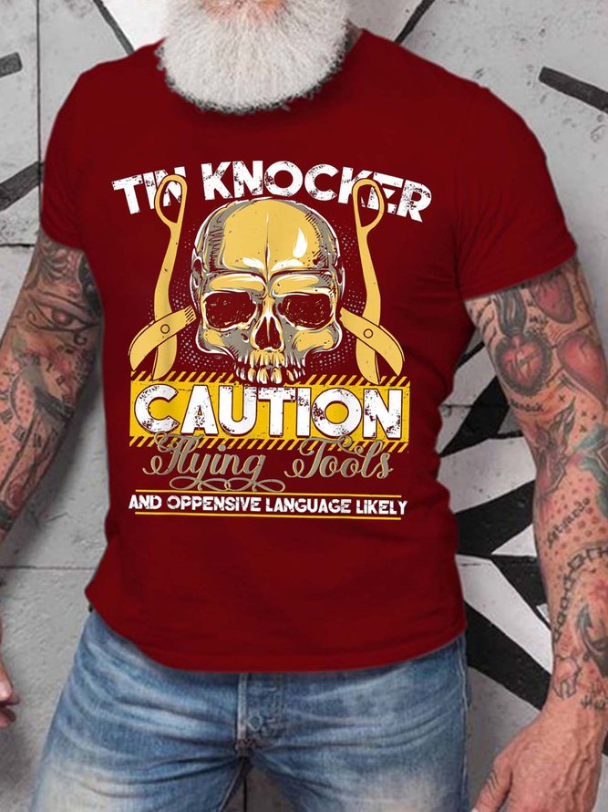 Men Knocker Caution Tools Oppensive Language Likely Crew Neck Casual T-Shirt