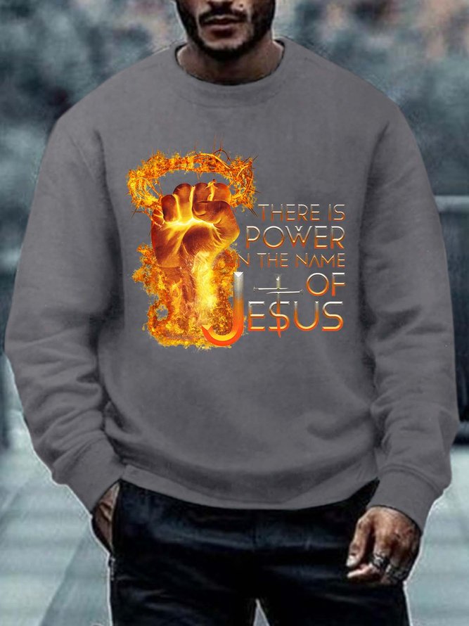 Men Power In The Name Of Jesus Letters Crew Neck Sweatshirt