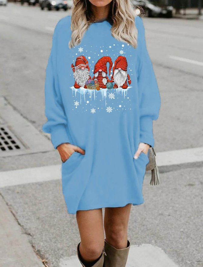Women Funny Santa Claus Gnomes Casual Loose Christmas Sweatshirt Dresses