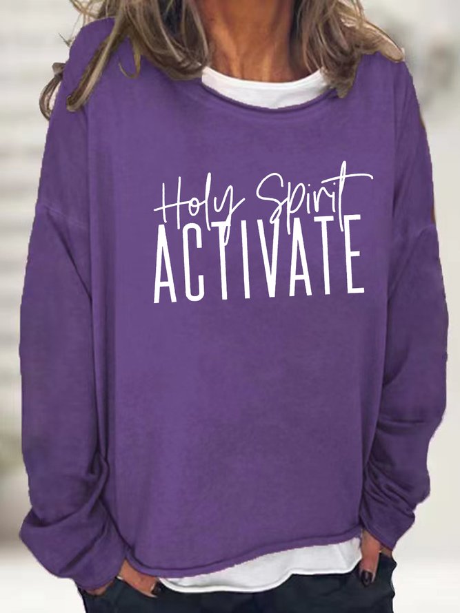 Women's Holy Spirit Activate Text Letters Crew Neck Casual Sweatshirts