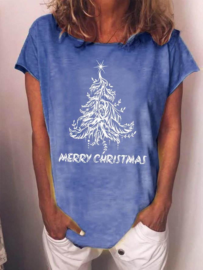 Women Christmas Tree Casual Crew Neck T-Shirt