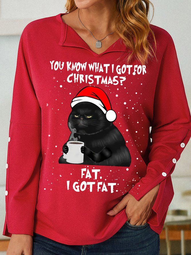 Women Funny Christmas Letter Black Cat Print Sweatshirts